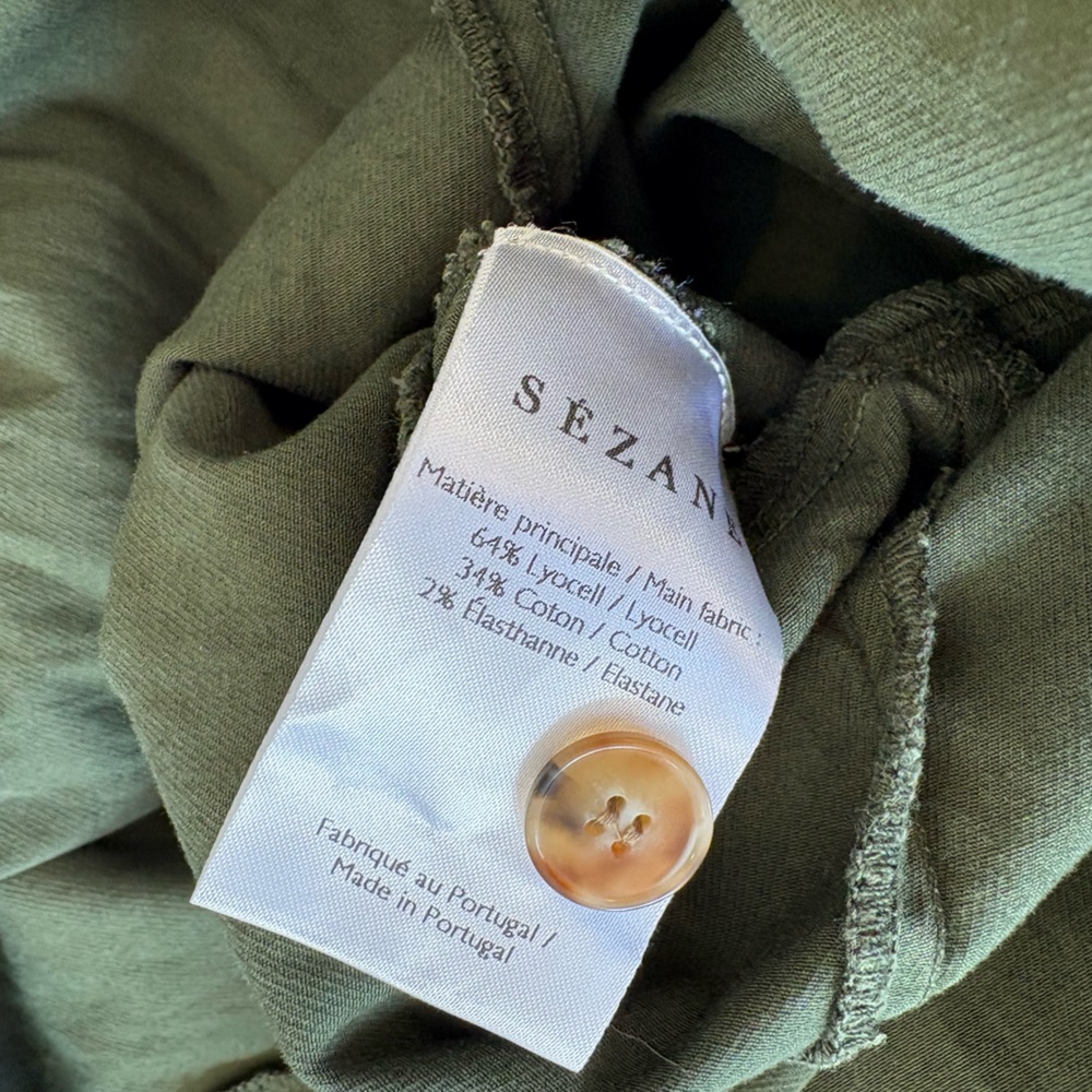 Sezane || Jeanette Dress Belted Button Front Midi Shirtdress Olive Green 34 US 2 - Picture 10 of 11